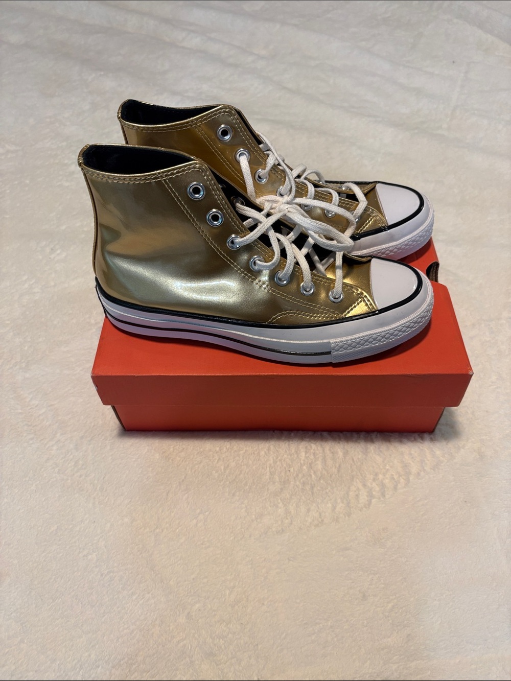 Converse Metallic Gold High-Top Sneakers with White Accents